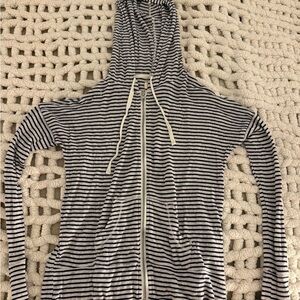 Hollister Navy and White Striped Hoodie